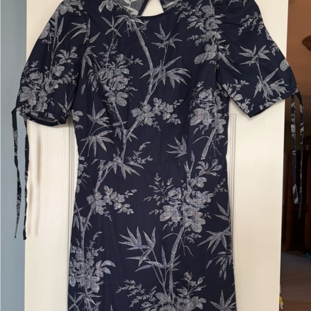 LOFT Navy Floral Long Sleeve Dress